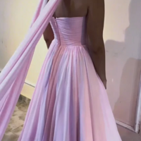 Strapless A-Line Pink Long Party Dresses - Thumbnail 2