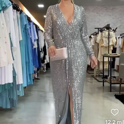 Elegant silver plus size sequins mother of the bride/ groom dresses formal evening dress