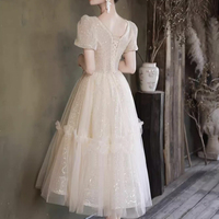 Champagne Tulle Short A-Line Prom Party Dress - Thumbnail 5