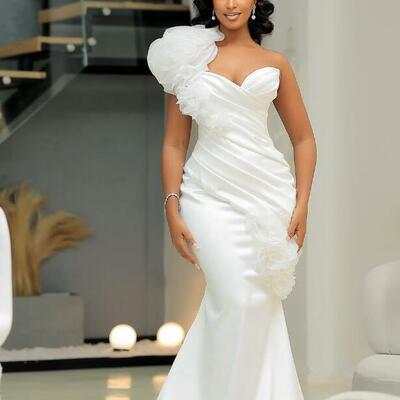 Elegant wedding dress, memraid satin african girls bridal dress bridal gown