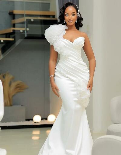 Elegant Wedding Dress, Memraid Satin African Girls Bridal Dress Bridal Gown