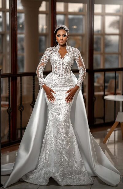 Elegant Wedding Dress, Memraid Satin Appliques African Girls Bridal Dress Bridal Gown