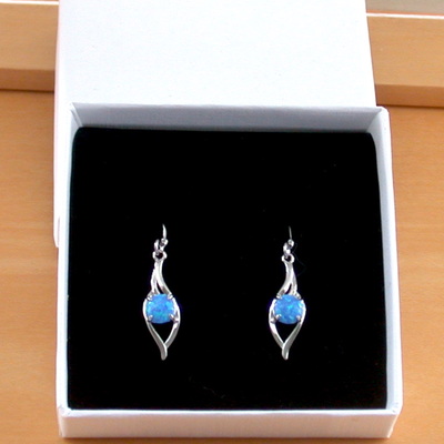 Boxed gift/sterling silver blue opal drop earrings/opal jeweller/blue opal earrings/opal jewellery/opal jewelry/october birthstone/uk