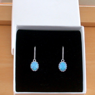 Boxed gift/sterling silver blue opal earrings/opal earrings/opal drop earrings/opal jewellery/opal jewelry/uk