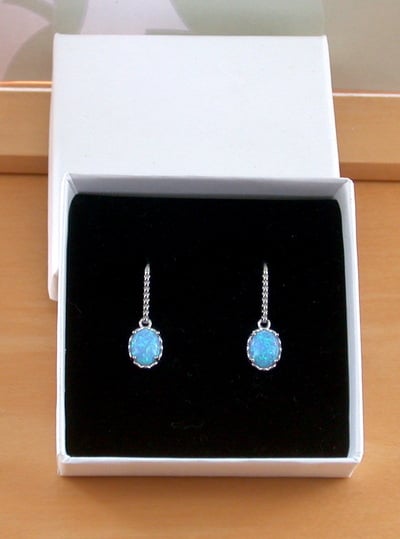 BOXED GIFT/Sterling Silver Blue Opal Earrings/Opal Earrings/Opal Drop Earrings/Opal Jewellery/Opal Jewelry/UK