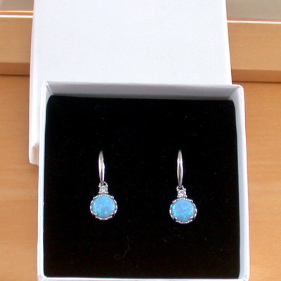 Boxed gift/sterling silver blue opal earrings/blue opal drop earrings/opal jewellery/opal jewelry/opal earrings/uk