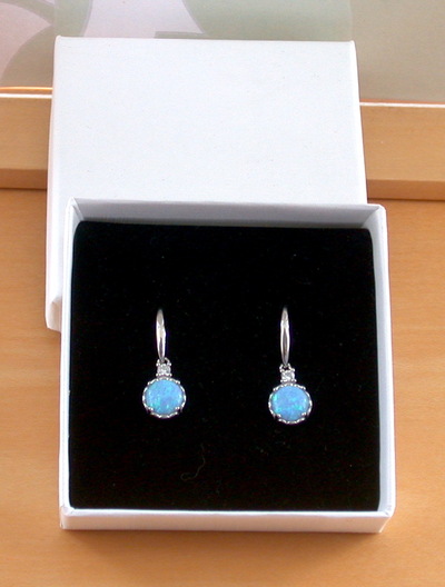 BOXED GIFT/Sterling Silver Blue Opal Earrings/Blue Opal Drop Earrings/Opal Jewellery/Opal Jewelry/Opal Earrings/UK