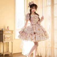 Vintage Kawaii Bubble Sleeve Bow Lace High Waist Dress - Thumbnail 5