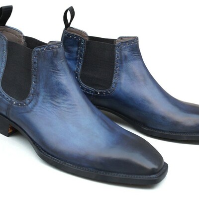 Crafted leather new mens blue leather chelsea dress boot