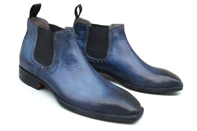 Crafted Leather New Mens Blue Leather Chelsea Dress Boot