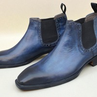 Crafted Leather New Mens Blue Leather Chelsea Dress Boot - Thumbnail 1