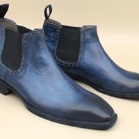 Crafted Leather New Mens Blue Leather Chelsea Dress Boot - Thumbnail 2