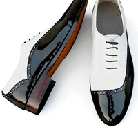 Crafted Leather Stunning Men Black Patent White Leather Dress Shoes - Thumbnail 4