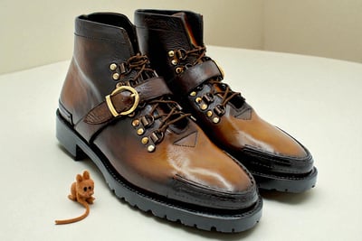 Crafted Leather Men Dress Shoes Brown Patina Leather Ankle High Lace up Monk Strap Boot