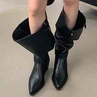 Suede Slouchy Western cowboy boots thick-heeled knight boots - Thumbnail 3