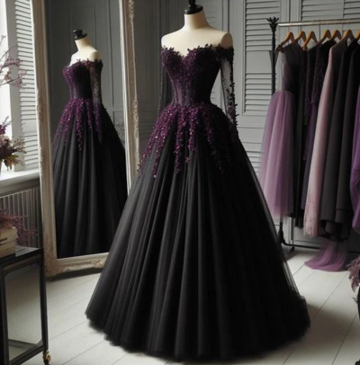 Off The Shoulder Tulle Long Formal Prom Dresses