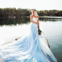 Sweetheart Light Blue Tulle Long Wedding Gown Bridal Dress - Thumbnail 1