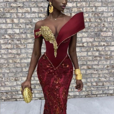 Sexy burgundy african mermaid prom dresses