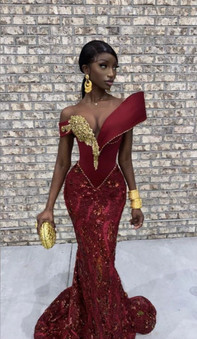 Sexy Burgundy African Mermaid Prom Dresses