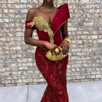 Sexy Burgundy African Mermaid Prom Dresses - Thumbnail 1