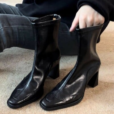 French retro slim boots ankle boots women's stretch boots 2 colors