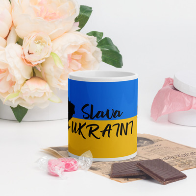 Slava ukraini white glossy mug