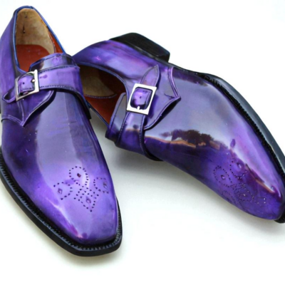 Crafted leather luxury dress shoes classic purple patina leather monk strap - Thumbnail 1