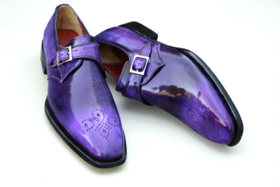 Crafted Leather Luxury Dress Shoes Classic Purple Patina Leather Monk Strap