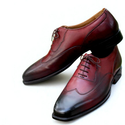 Crafted leather classic men oxford in burgundy black shaded leather dress lace up shoes - Thumbnail 2