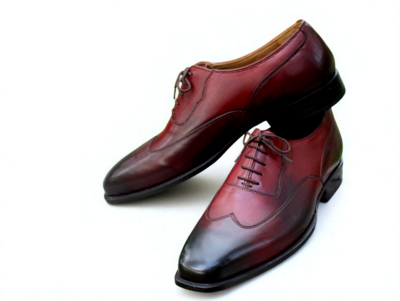 Crafted Leather Classic Men Oxford in Burgundy Black Shaded Leather Dress Lace up Shoes