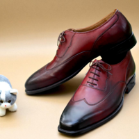Crafted Leather Classic Men Oxford in Burgundy Black Shaded Leather Dress Lace up Shoes - Thumbnail 2