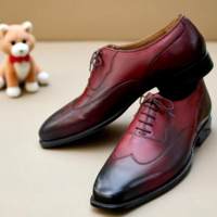 Crafted Leather Classic Men Oxford in Burgundy Black Shaded Leather Dress Lace up Shoes - Thumbnail 3