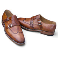 Crafted Leather Handmade Brown Leather Crocodile Alligator Monk Strap Wingtip Dress Shoes - Thumbnail 1