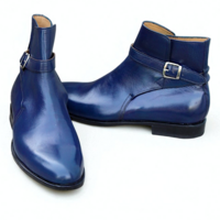 Crafted Leather Classic Blue Genuine Leather Jodhpur Buckle Strap Boot - Thumbnail 1