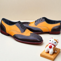 Crafted Leather Classic Men Brown Camel Leather Wingtip Oxford Dress Lace up Shoes - Thumbnail 2