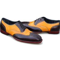 Crafted Leather Classic Men Brown Camel Leather Wingtip Oxford Dress Lace up Shoes - Thumbnail 3