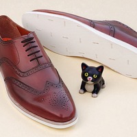 Crafted Leather Brown Leather Wingtip Derby Dress Shoes - Thumbnail 1