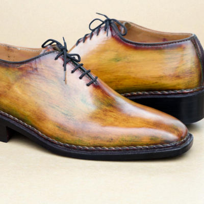 Crafted leather handmade classic tan shaded patina lace up dress shoes - Thumbnail 1