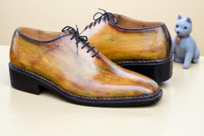 Crafted Leather Handmade Classic Tan Shaded Patina Lace up Dress Shoes