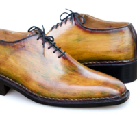 Crafted Leather Handmade Classic Tan Shaded Patina Lace up Dress Shoes - Thumbnail 1