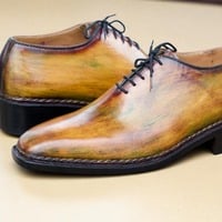 Crafted Leather Handmade Classic Tan Shaded Patina Lace up Dress Shoes - Thumbnail 2
