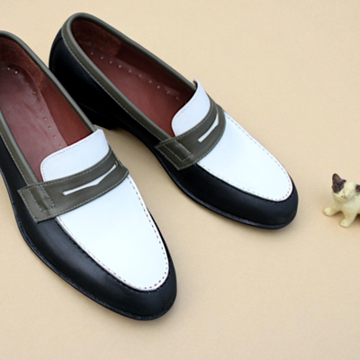 Crafted leather men tri tone leather moccasin loafers dress shoes - Thumbnail 1