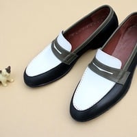 Crafted Leather Men Tri Tone Leather Moccasin Loafers Dress Shoes - Thumbnail 4