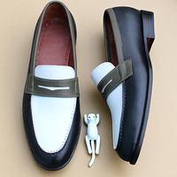 Crafted Leather Men Tri Tone Leather Moccasin Loafers Dress Shoes - Thumbnail 5
