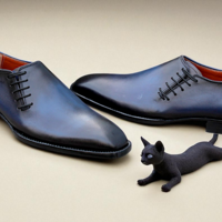 Crafted Leather Blue Leather Side Laces Oxford Dress Shoes - Thumbnail 2