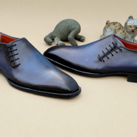 Crafted Leather Blue Leather Side Laces Oxford Dress Shoes - Thumbnail 3