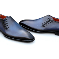 Crafted Leather Blue Leather Side Laces Oxford Dress Shoes - Thumbnail 5