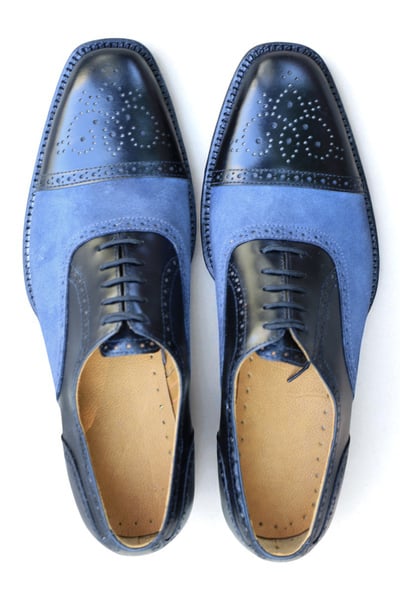 Crafted Leather Men Blue Suede Black Leather Oxford Dress Shoes