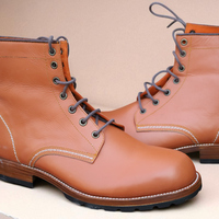 Crafted Leather Brown Leather Ankle High Lace up Boot - Thumbnail 1