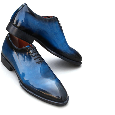 Crafted leather blue leather oxford dress shoes - Thumbnail 2